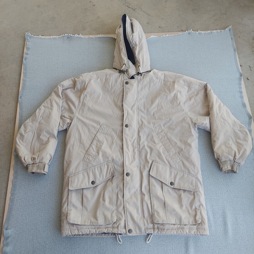 Pacific Trail Parka‎ Mens L Beige Hooded Jacket Plaid Lined Outdoor Utility Coat